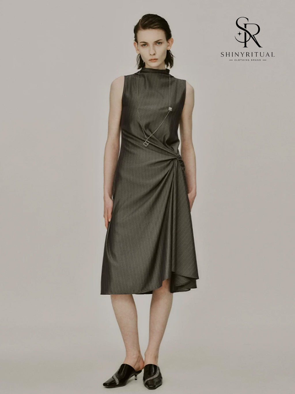Mosselle Stripe Pleated Slip Dress