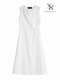 Veloura White Drape Collar Dress