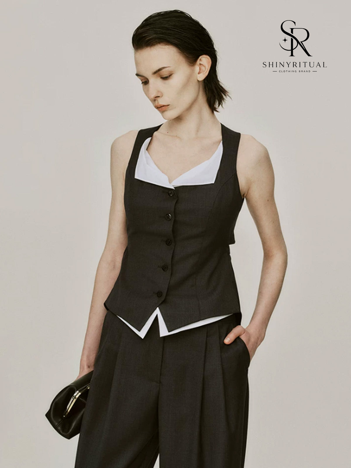 Veyra Charcoal Tailored Vest Top