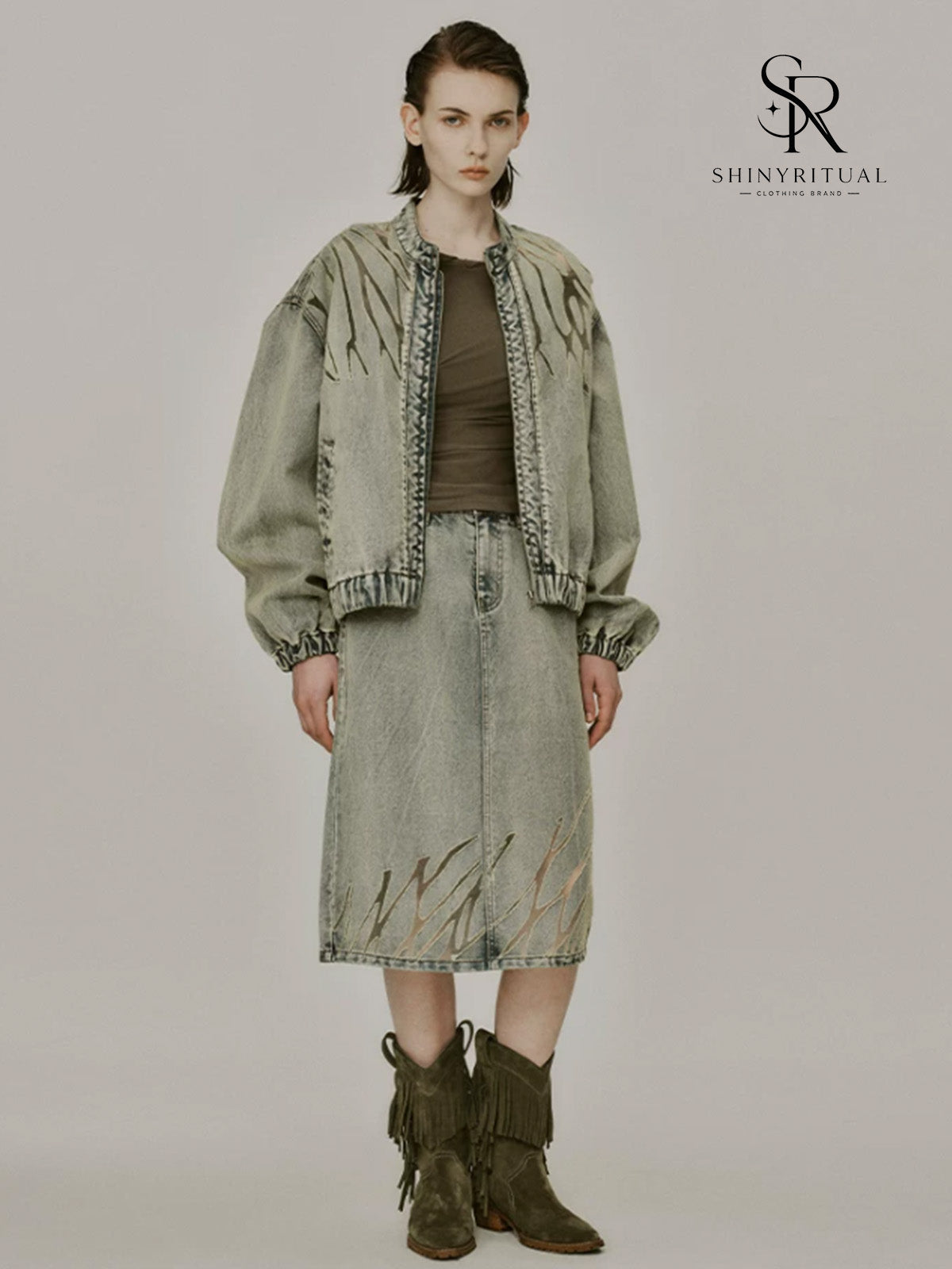 Lunara Burnout Denim Midi Skirt