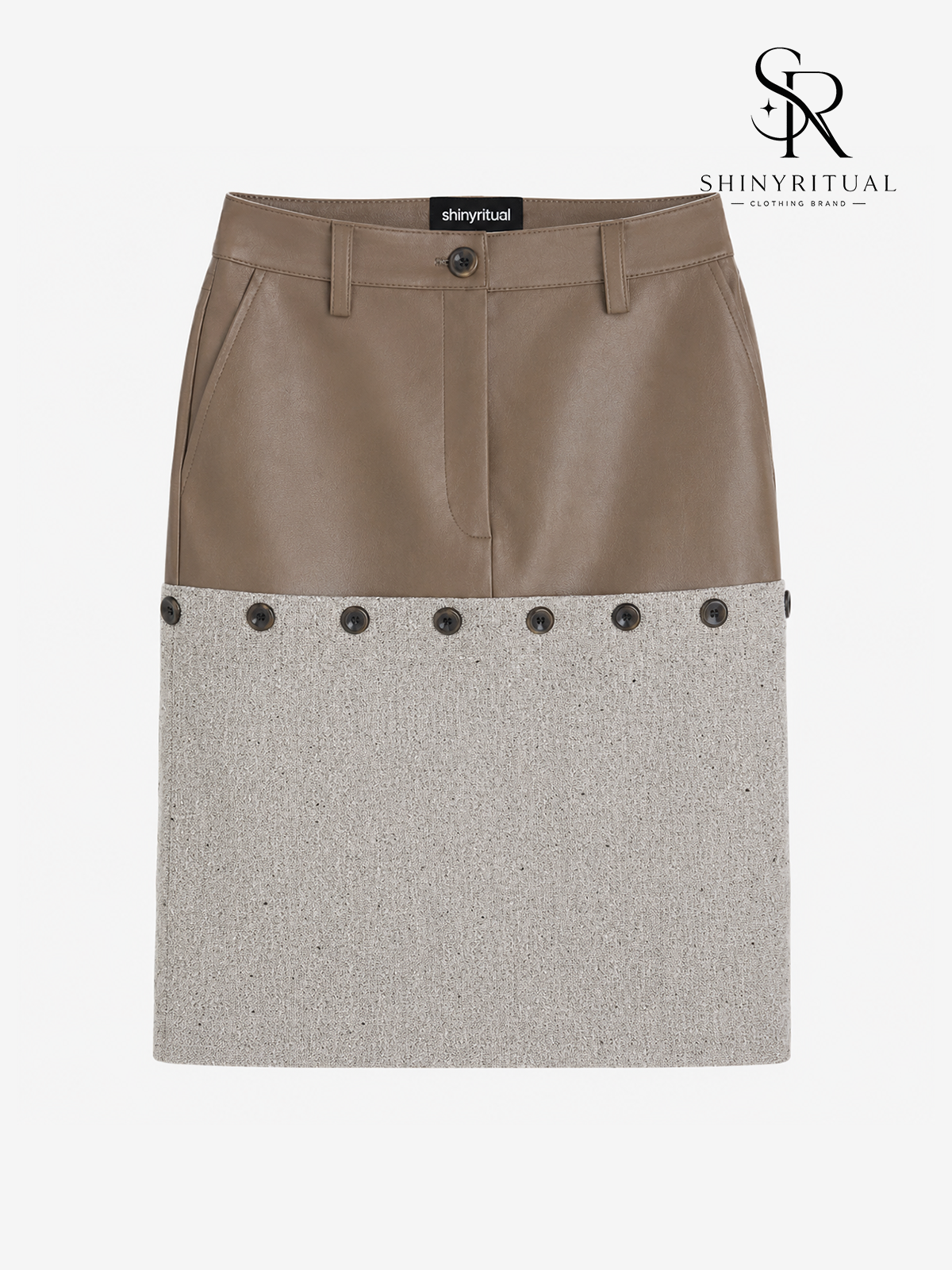 Velmira Leather-Panel Coffee Skirt