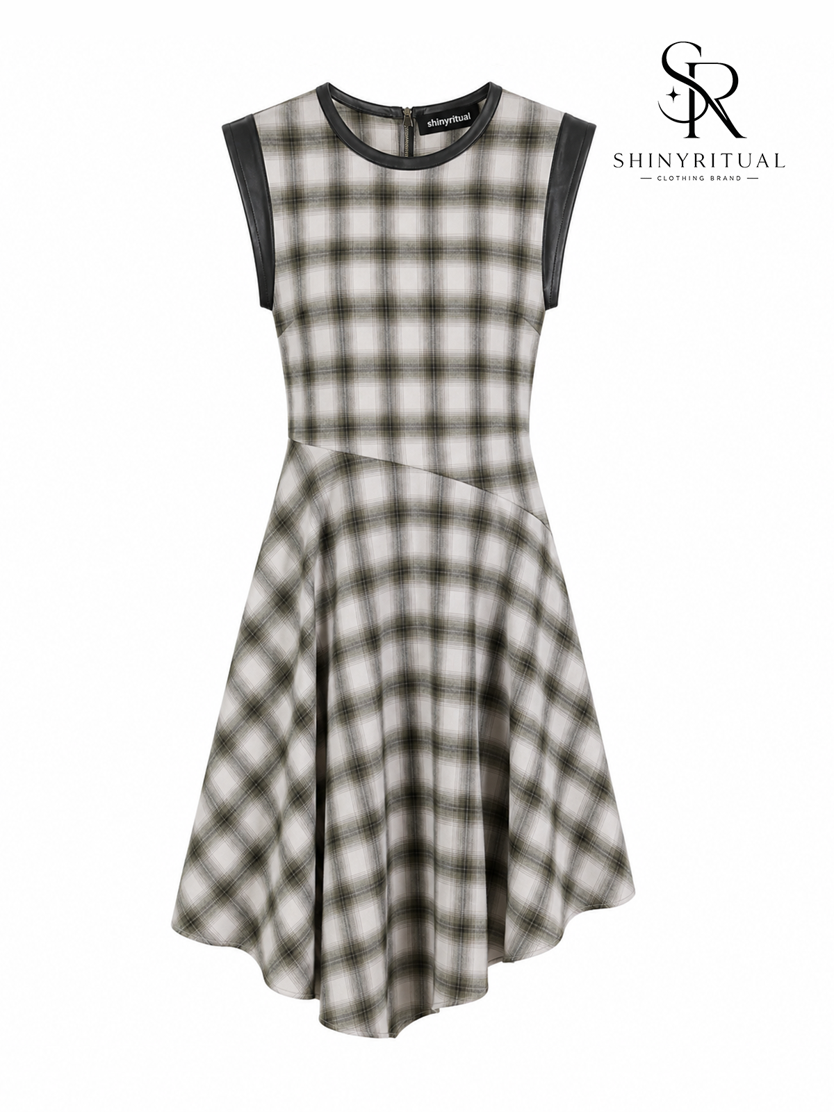 Bronelle Plaid Leather-Trim Dress