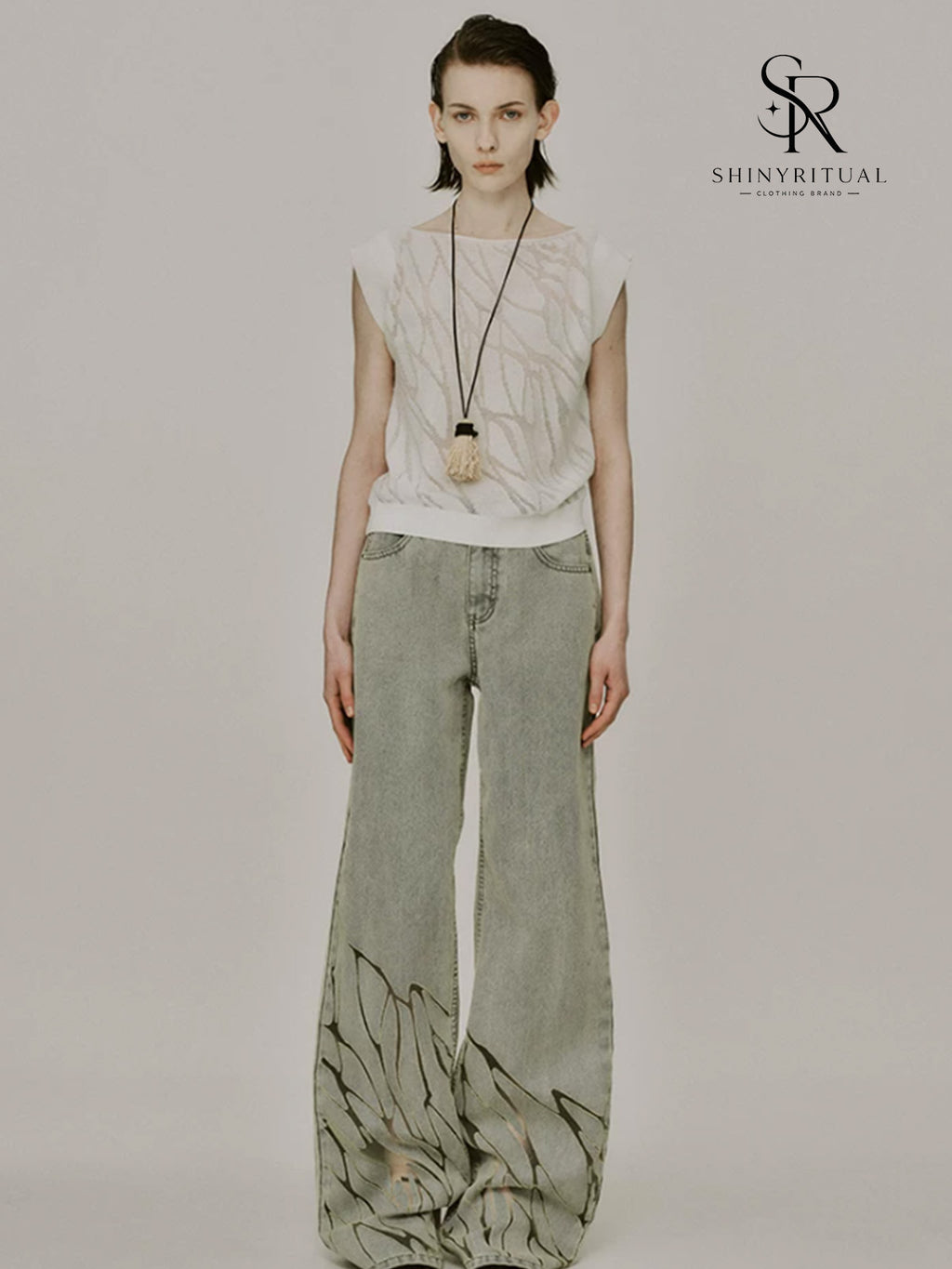 Skylure Washed Burnout Denim Pants