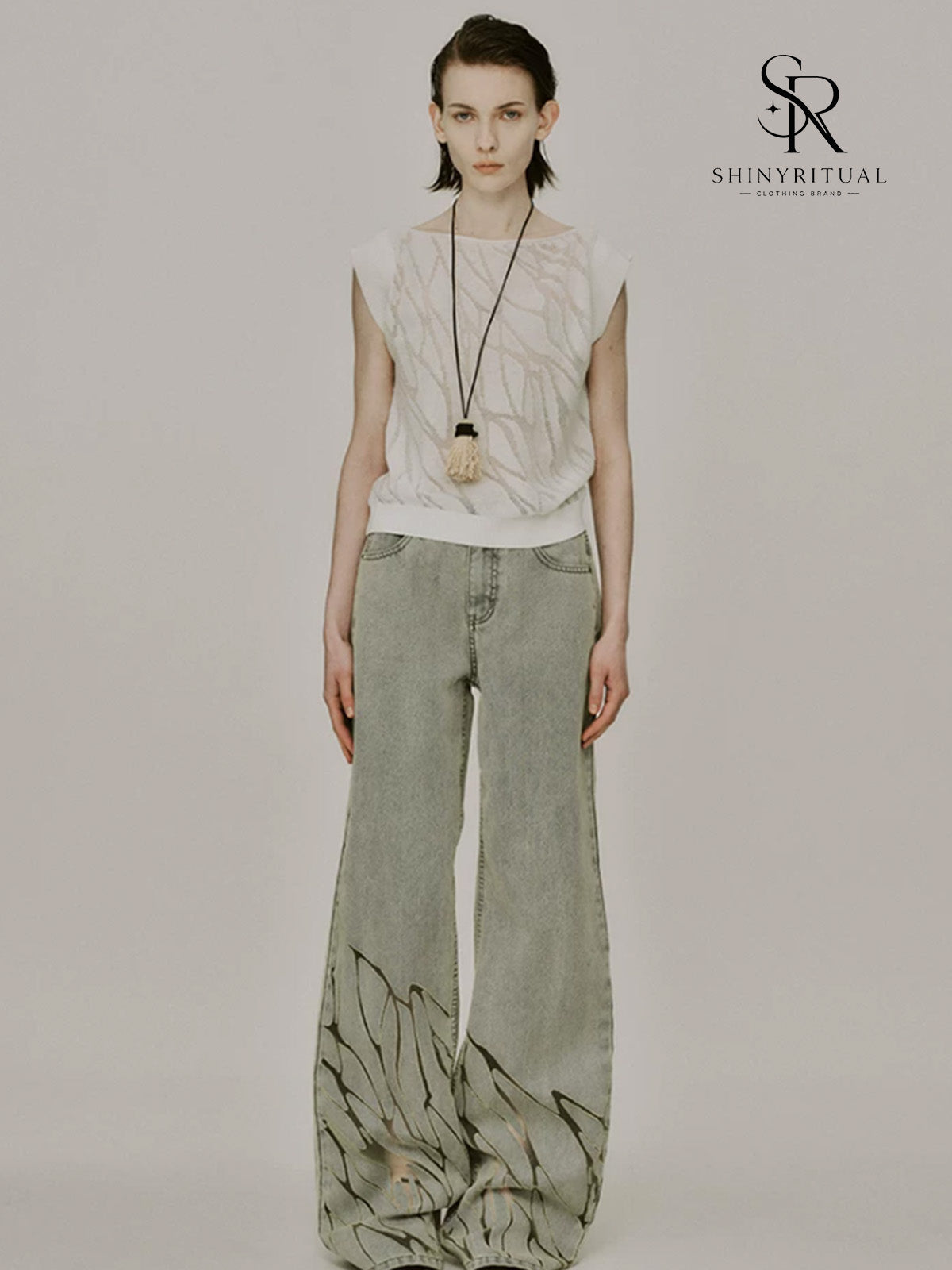 Skylure Washed Burnout Denim Pants