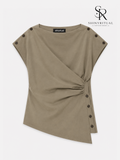 Kaelith Off-Shoulder Pleat Blouse