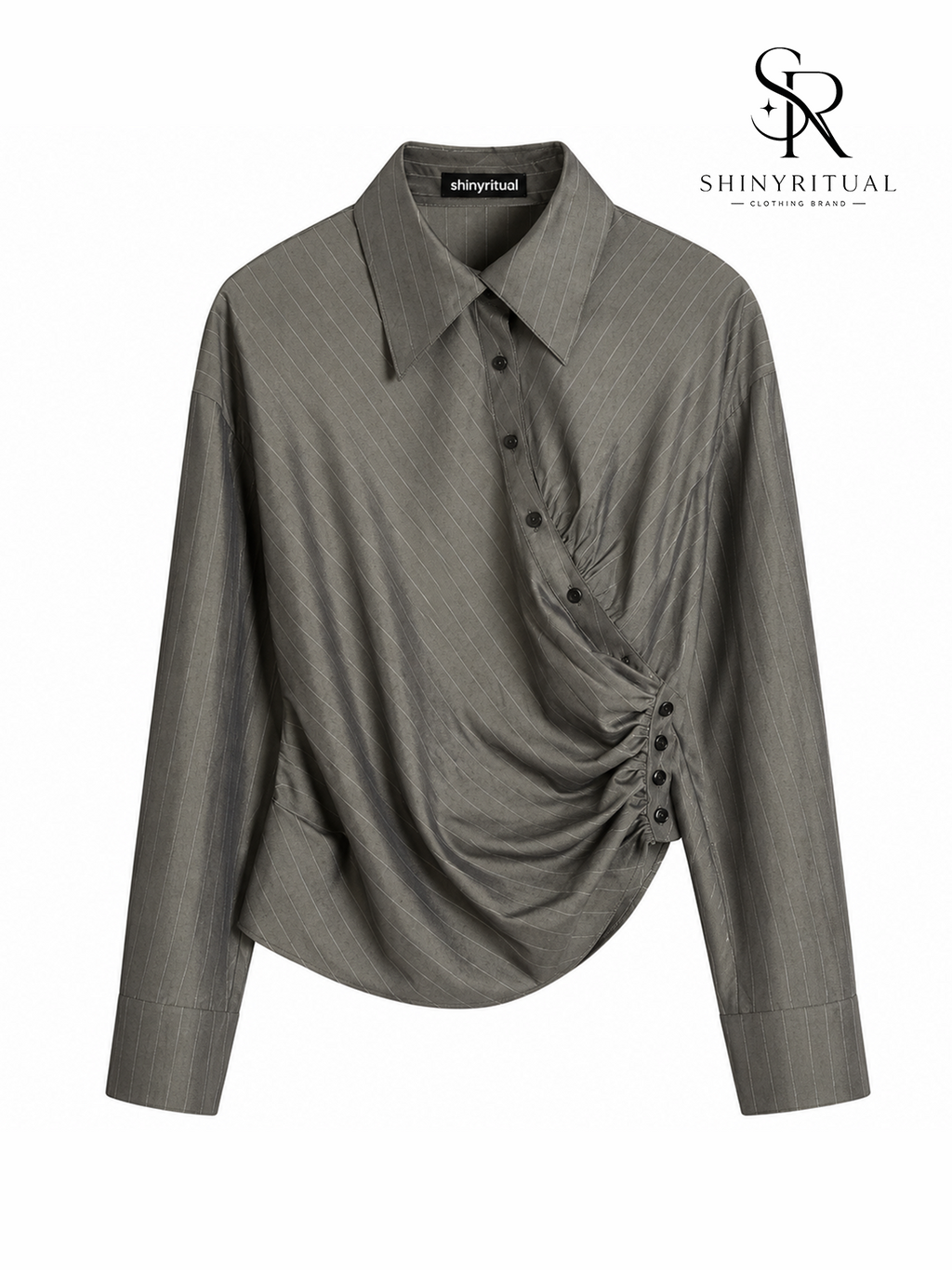 Avenra Pleated Stripe Crossover Shirt