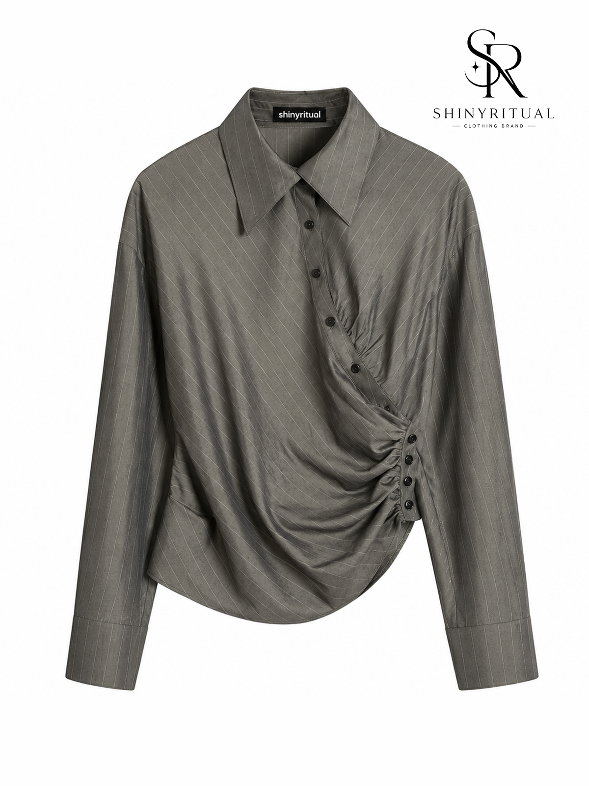 Avenra Pleated Stripe Crossover Shirt
