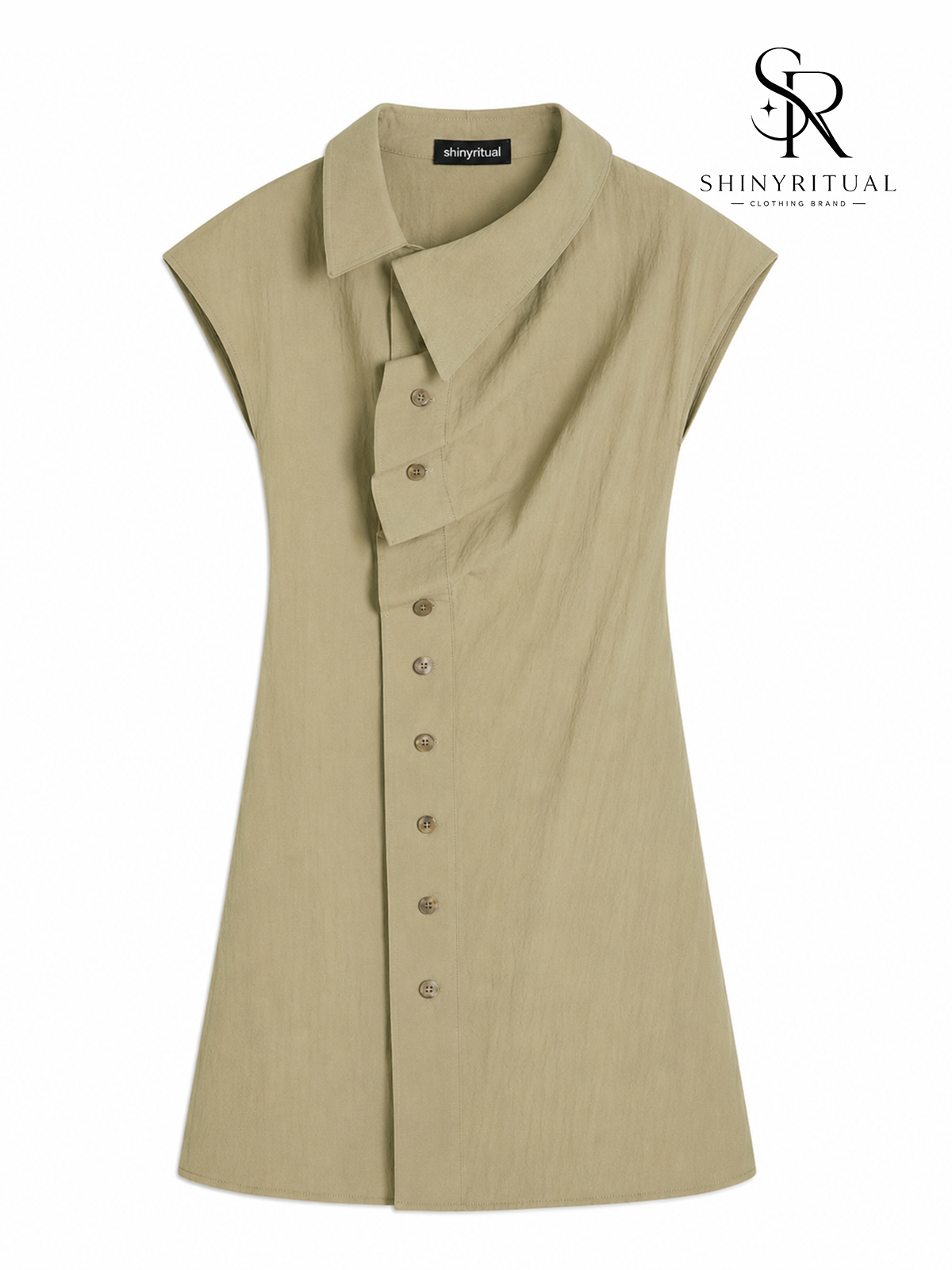 Caelisse Khaki Ruched Midi Dress