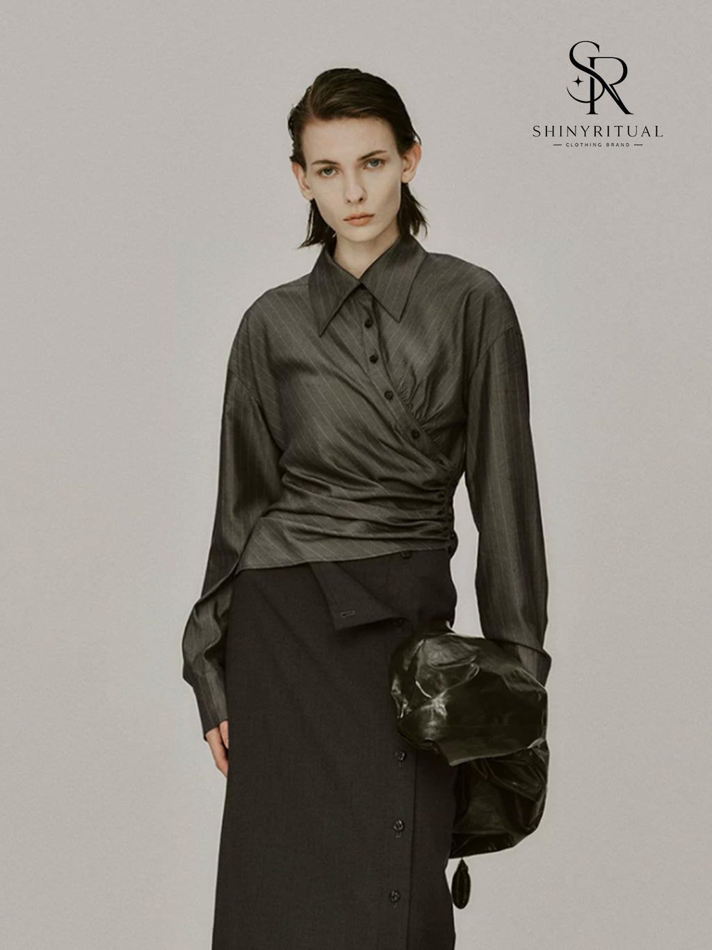 Avenra Pleated Stripe Crossover Shirt