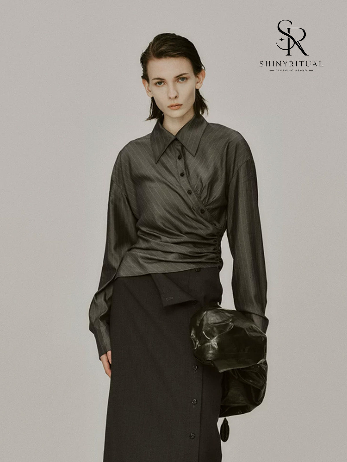 Avenra Pleated Stripe Crossover Shirt