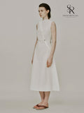 Veloura White Drape Collar Dress