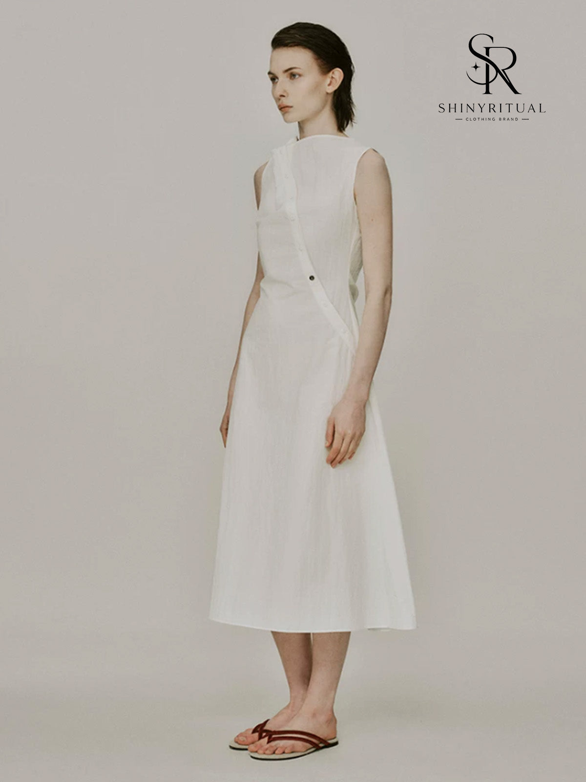 Veloura White Drape Collar Dress