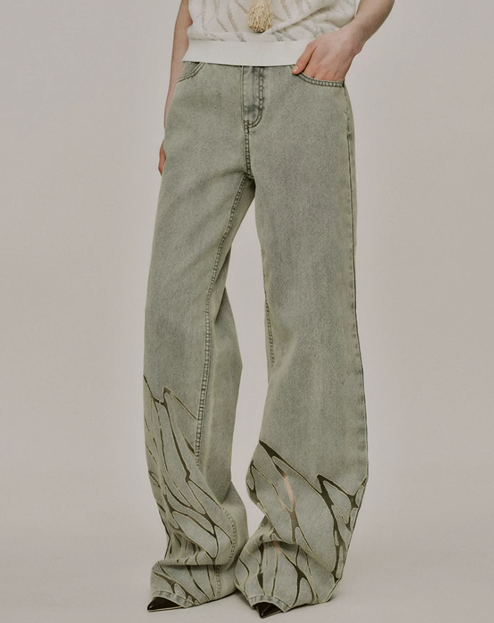 Skylure Washed Burnout Denim Pants