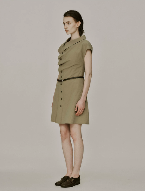 Caelisse Khaki Ruched Midi Dress