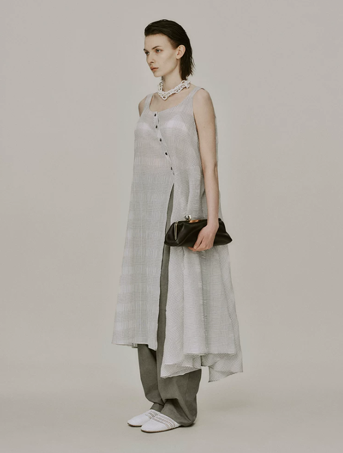 Ivresse Ivory Plaid Crossover Dress