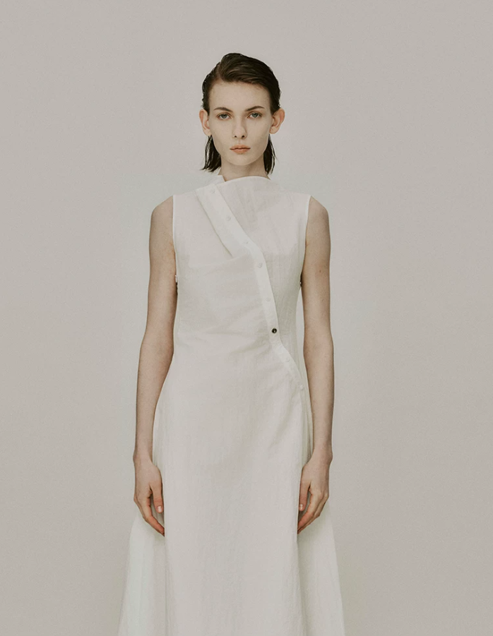 Veloura White Drape Collar Dress