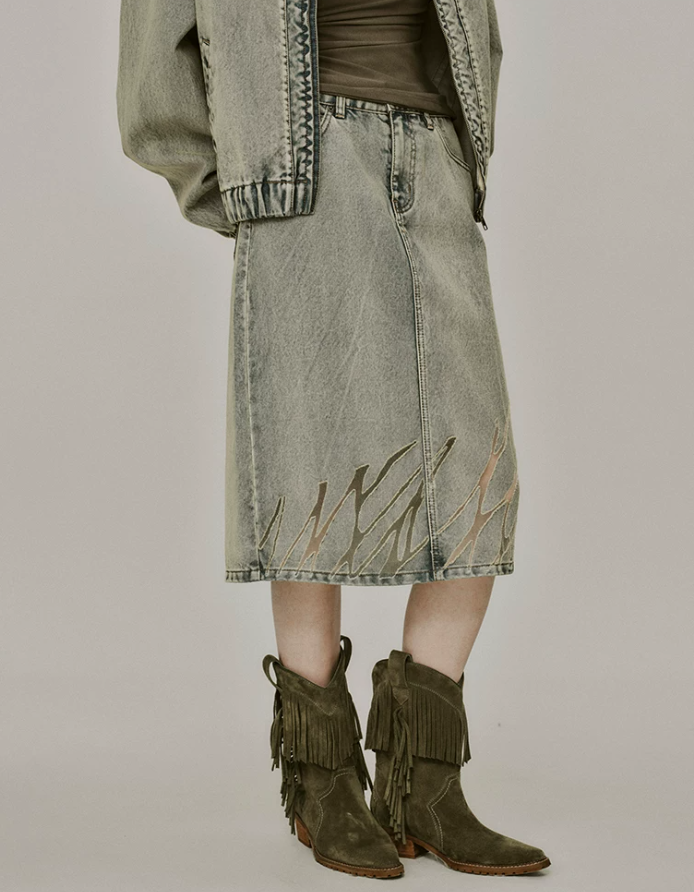 Lunara Burnout Denim Midi Skirt