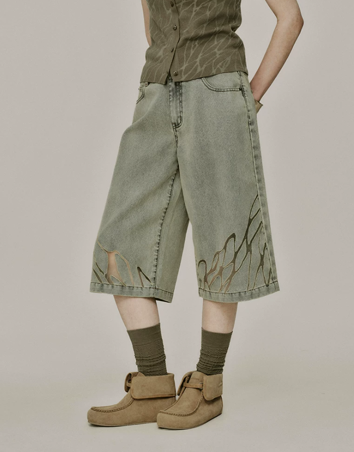 Aurevon Vintage Burnout Denim Shorts