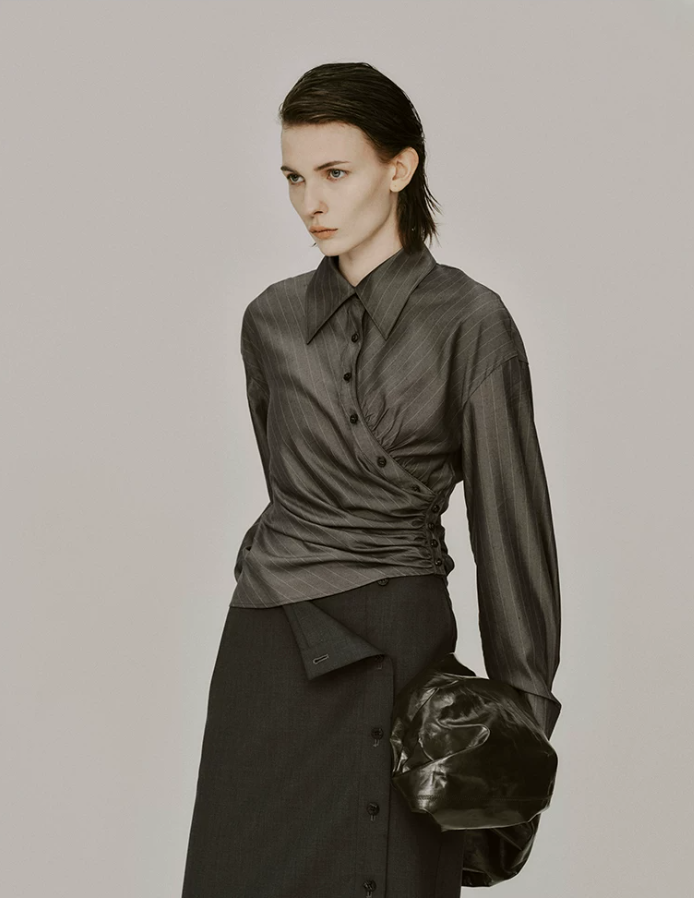 Avenra Pleated Stripe Crossover Shirt