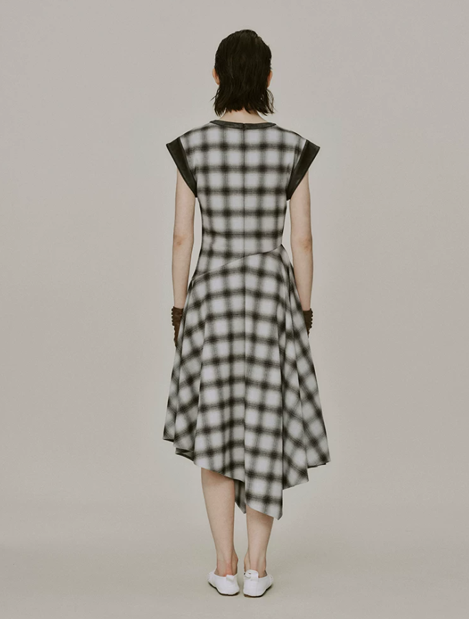 Bronelle Plaid Leather-Trim Dress
