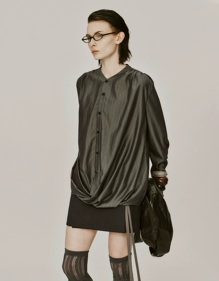 Sylven Stripe Silk Knot Shirt