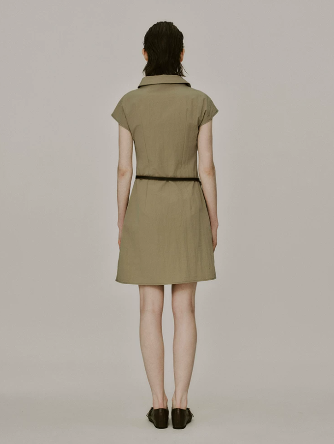 Caelisse Khaki Ruched Midi Dress