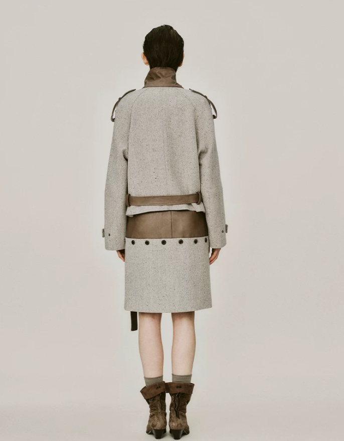 Velmira Leather-Panel Coffee Skirt