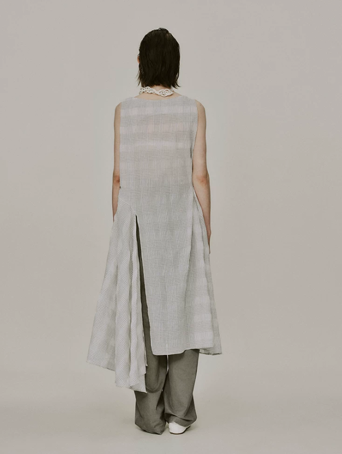 Ivresse Ivory Plaid Crossover Dress