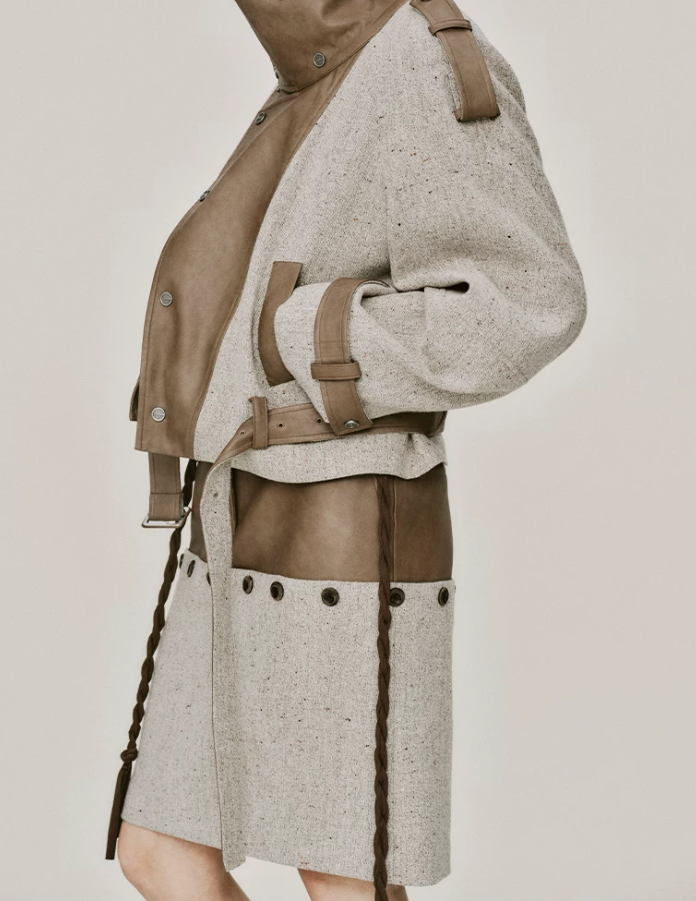 Velmira Leather-Panel Coffee Skirt