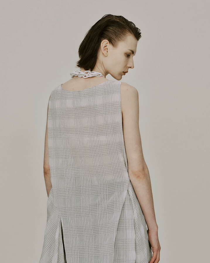Ivresse Ivory Plaid Crossover Dress