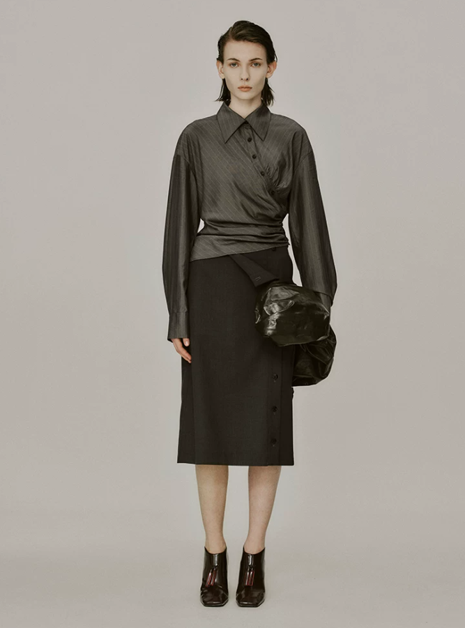 Avenra Pleated Stripe Crossover Shirt