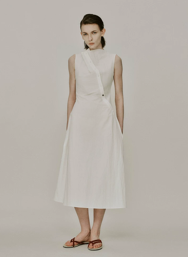 Veloura White Drape Collar Dress