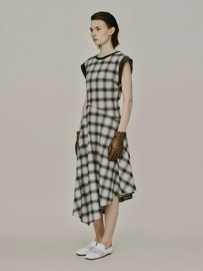 Bronelle Plaid Leather-Trim Dress