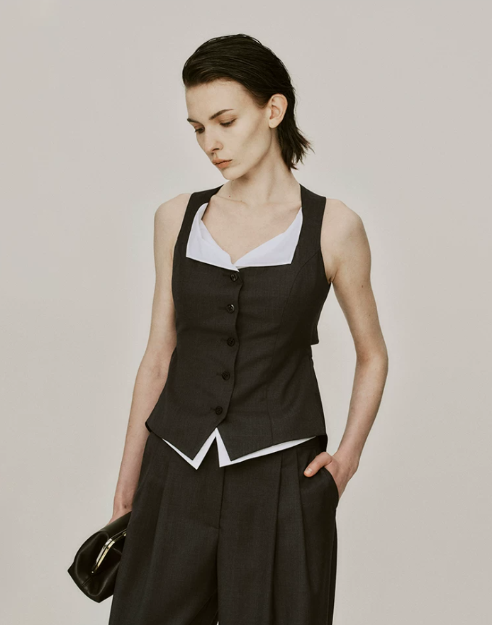Veyra Charcoal Tailored Vest Top
