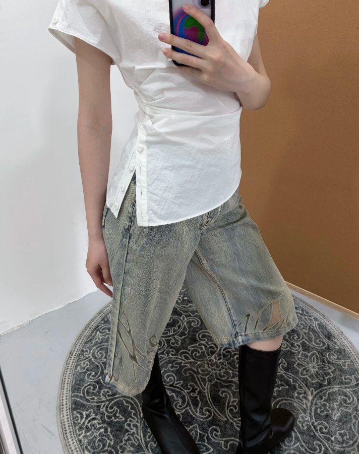 Aurevon Vintage Burnout Denim Shorts