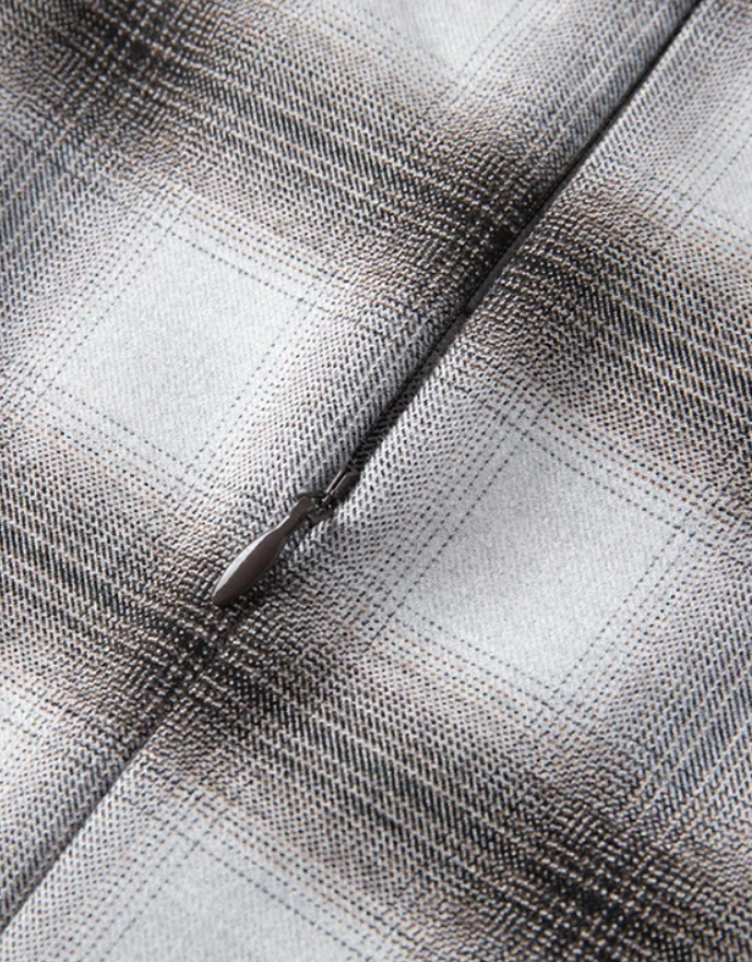 Bronelle Plaid Leather-Trim Dress