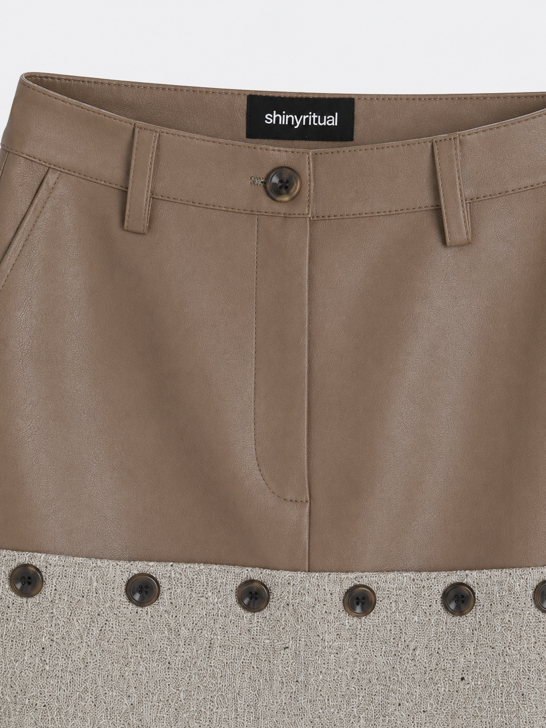 Velmira Leather-Panel Coffee Skirt